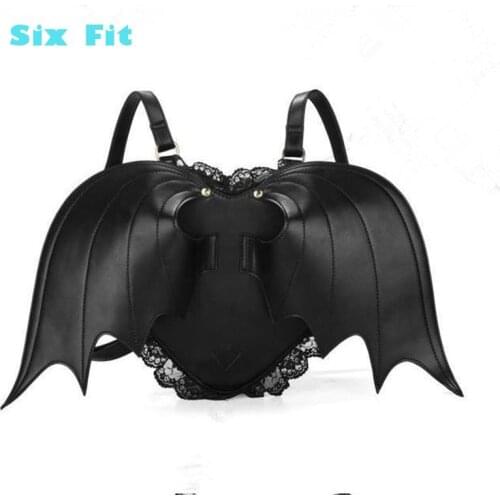 2020 Lovely Punk Stylish School Bag Women Bat Wing Lace Backpack Angel Wing Cute Little Devil Girls Unisex Bags Mochila Feminina