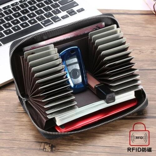 24 slots Cowdhide Man Bank card holder Genuine leather Women id card holder Function Car Key box Long RFID Male wallet For cards