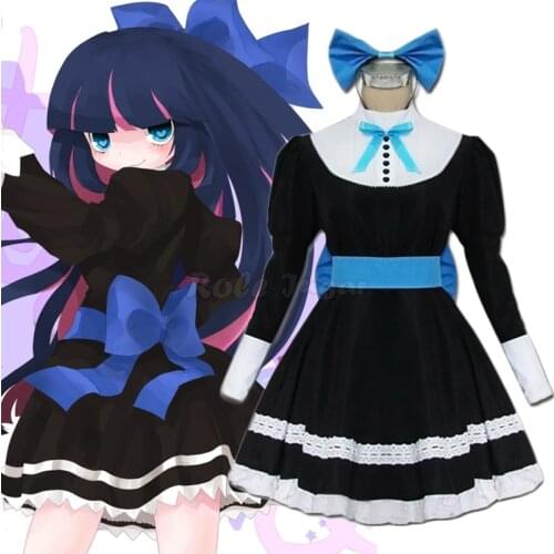 Anime Panty &Stocking with Garterbelt Stocking Anarchy Hallowen Cosplay Costume Adult Women Lolita Maid Dress Sets Wig C80M114