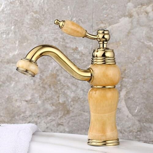 Antique Bathroom Basin​​Bronze Finished Mixing Valve Brass Basin Hot and Cold Mixing Jade Basin Faucet