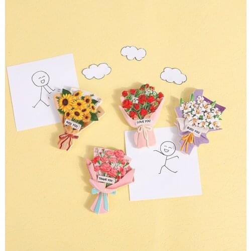 Flower Bouquet Fridge Magnet Sticker 3D Simulation Resin Refrigerator Magnets Sticker Decal for Home Kitchen ornament