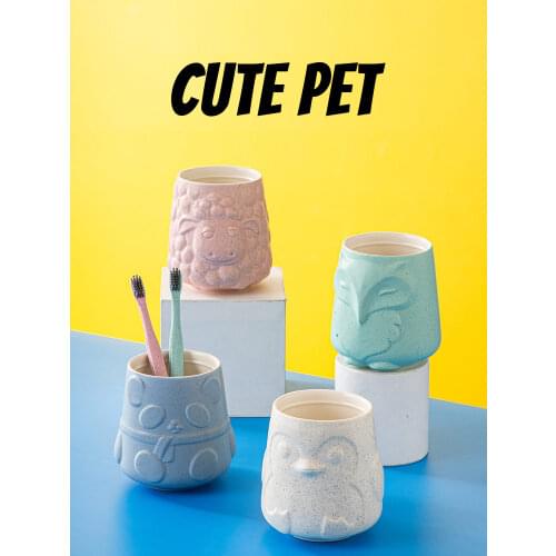 Cute Cartoon Animal Ceramic Kids Toothbrush Cup Bathroom Mouthwash Cup Nordic Badkamer Accessoires Rangement Brosse A Dent