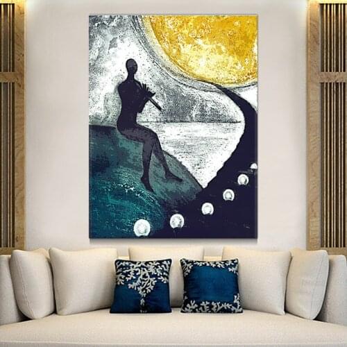 Woman Playing The Flute Decorative Paintings Wall Art Nordic Art Prints and Pictures Room Home Decor Abstract Woman Wall Posters