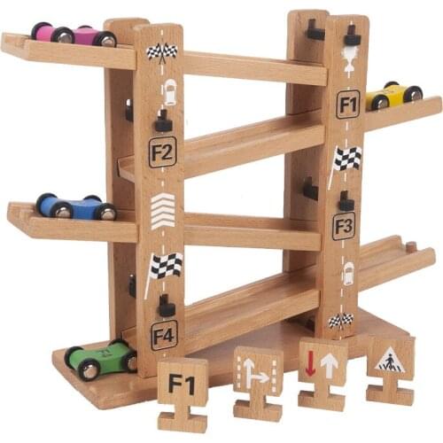 Montessori Wooden Ladder Glider Wooden Trough Rail Car Childrens Educational Toy Model Parent Child Interactive Children Gift