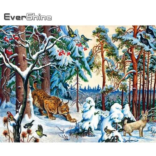Evershine DIY Diamond Embroidery Forest Landscape Cross Stitch Winter Diamond Painting Tiger Picture Rhinestone Mosaic Wall Art