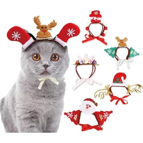 Pet Dog Cats Headdresses For Christmas Funny Halloween Pet Cat Headgear Santa Headwear Hats Dog Cat Cosplay Dressing Up Props