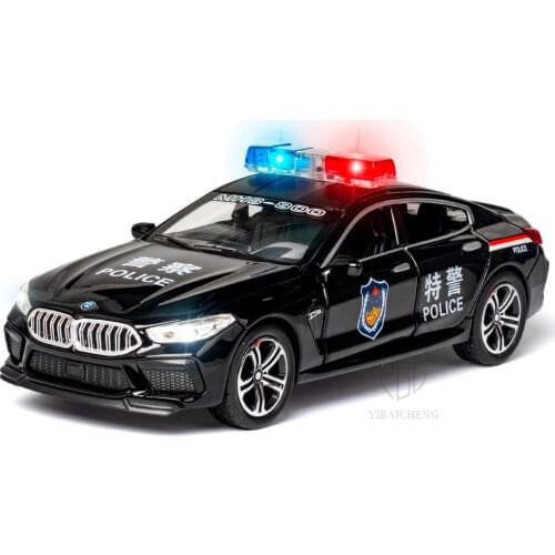 1/32 Alloy Diecast M8 Police Car Model Toy With Sound Light Pull Back 6 Doors Opened Simulation Vehicle Toys For Childrens Gift