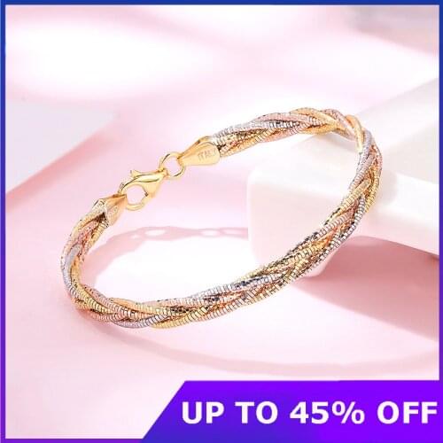 Italian 925 Sterling Silver Three Color Gold Plated Thread Weave Bracelets Fashion Jewelry For Women Birthday Gifts