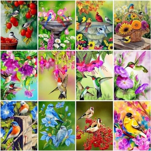 GATYZTORY Painting By Numbers Bird With Flowers Acrylic Coloring By Numbers Kids Diy Canvas Drawing Kit 40*50 Decoration Home