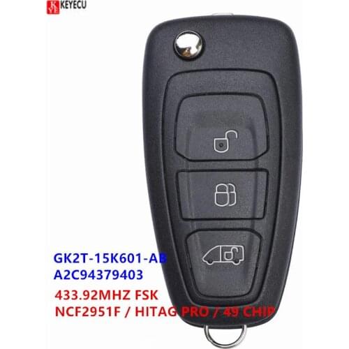 KEYECU OEM / Aftermarket for Ford Transit / Custom Tourneo / Custom 2016-2020 Remote Key Fob GK2T-15K601-AB 433.92MHz ID49 Chip