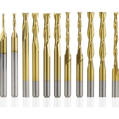 10 pcs 0.8-3.175mm titanium coated 2 flute flat-end mill 3.175mm shank end mill cnc router bit carbide end mill