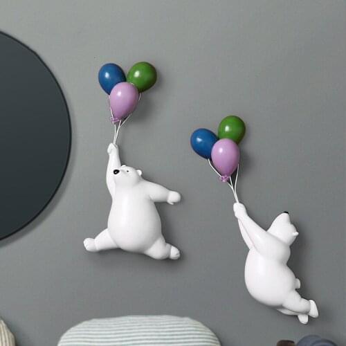 Creative Flying Bear Figurines Balloon Polar Bears Figure Home Wall Mount Decoration Resin Modern Gift for Boy/Man/Kids Desk