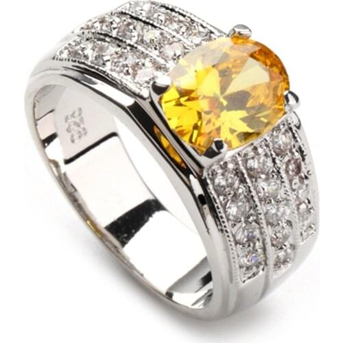 Fleure Esme Cute Engagement Wedding rings Jewelry & Accessories for women Yellow Cubic Zirconia Rhodium Plated R378 size 6 7 8 9