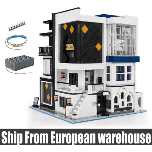 MOULD KING 16043 Street Building Toys The Art Gallery Showcase With Led Parts Assembly Building Blocks Kids Christmas Gifts