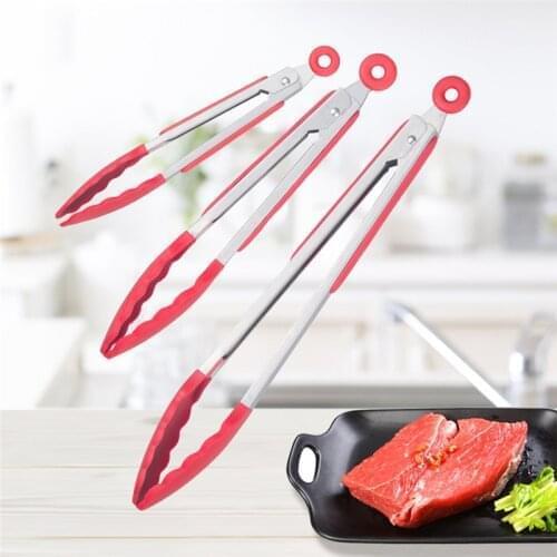 3-piece Set Stainless Steel Silicone Non-slip Food Kitchen Tongs Cooking Clip Clamp BBQ Salad Tools Grill Kitchen Accessories