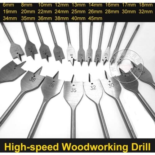 HOEN 6-45mm Flat Drill Long High-carbon Steel Wood Flat Drill Set Woodworking Spade Drill Bits Durable Woodworking Tool Sets
