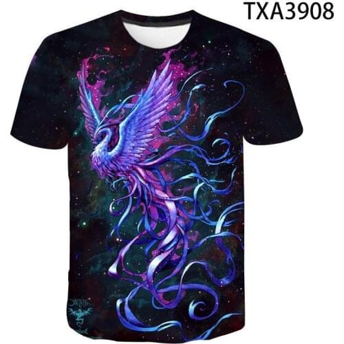 2020 New Summer Cool Men Women Children T Shirt 3d Blue Phoenix Bird Print Lovers T-Shirt Boy Girl Kids Tops Harajuku Casual Tee
