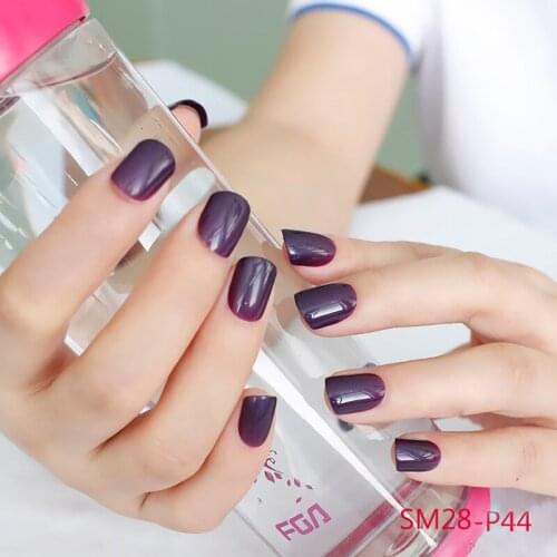 New 24pcs Fake Nails Acrylic Full Wrap Nail Tips Easily for Daily Wear deep purple P44-1