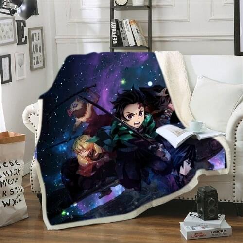New Devils Blade Anime Home Textile Demon Slayer Kimetsu No Yaiba Kamado Tanjirou Nezuko Double Plush Lamb Down Blanket Bedding