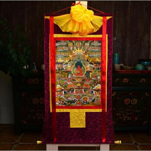 Wholesale Buddhist supplies--120CM large -HOME Tibetan Buddhism Amitabha Amitayus Buddha world Field Thang-ga Thangka art