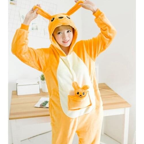 Adults Animal Pajamas Sets Cartoon Sleepwear Cosplay Zipper Women Men Winter Unisex Flannel kangaroo Pajamas