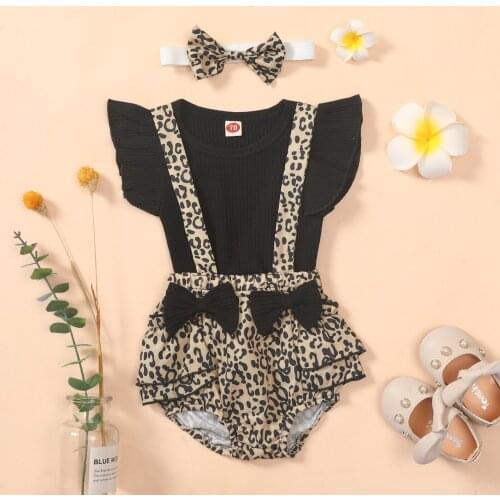 Pudcoco Baby Girl Clothes Casual Three Piece Suit Fresh Solid Color Fly Sleeve T-shirt and Print Suspender Shorts with Headband