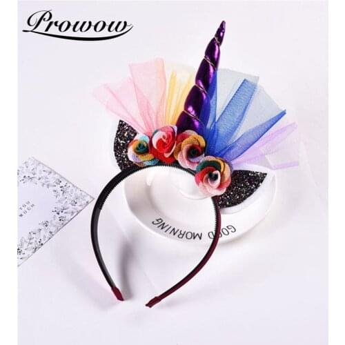 Prowow Halloween Girls Flowers Unicorn Hairband Princess Baby Hair Accessories Lace Headband For Kids Cute Childrens Headdress