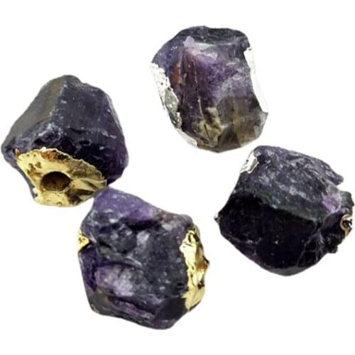 Wholesale Gold silver Plated Rough Natural Amethyst pendant 4mm drilled hole Raw Crystals Handmade Stone Quartz Making Jewelry
