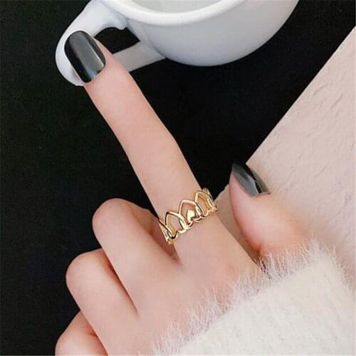 Simple Heart-Shaped Chain Open Metal Ring Womens Gold Ring Accessories Friends party Jewelry