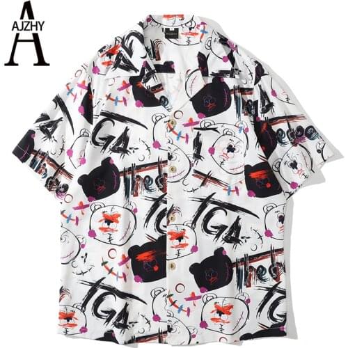 Graffiti Print Casual Hip Hop Shirts for Men Summer Hawaiian Shirt Short Sleeve Streetwear Japanese Fashion Harajuku Shirt Mens
