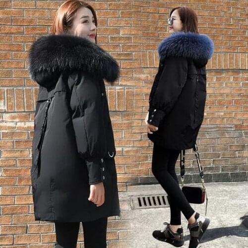 S-4XL big size Big Fur Casual Winter Jacket Women Korean Style Coats Down Cotton Waterproof Windproof Black Outdoor Sport Parkas