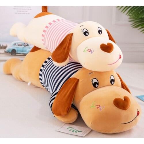 Lovely cartoon prone dog plush toy very soft cotton doll stripes cloth design dog throw pillow toy birthday gift h0874