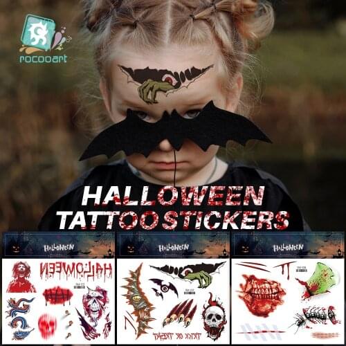 Temporary Tattoo Stickers Non-toxic Long Lasting Halloween Terror Realistic Stitched Injuries Wounds Body Makeup Tattoo Stickers