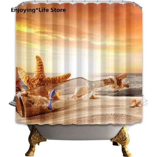 Beach Drift BottleShower Curtain Waterproof Fabric Shower Curtain Bathroom Decoration 72 x 72 with 12 Hooks