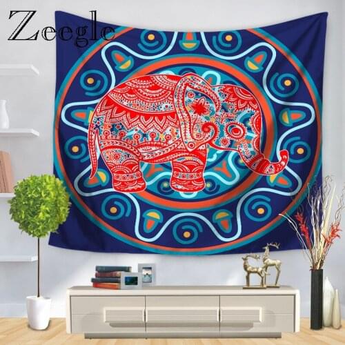Zeegle Elephant Pattern Tapestry Wall Hanging Animal Tapestry Blue Boho Hippy Bohemian Dorm Decor Bedspread Moroccan Tapestry