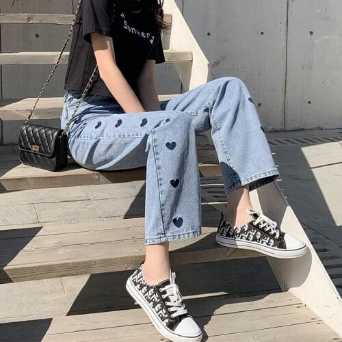 Women Jeans 2021 Spring Streetwear High Waist Jeans Wide Leg Long Pants Vintage Femme Casual Baggy Straight Mom Denim KZ591