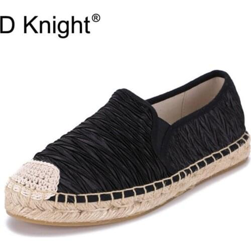 New 2020 Summer Women Sewing Flax Shoes Slip on Straw Loafers Casual Shoes Woman Espadrilles Hemp Flat Shoes Fisherman Plus Size