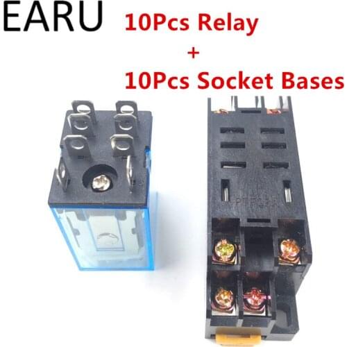 10Pcs LY2NJ HH62P HHC68A-2Z Electronic Micro Mini Electromagnetic Relay 10A 8PIN Coil DPDT With Socket Base DC12V,24V AC110,220V