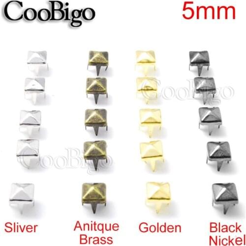 100pcs 5mm Square Pyramid Studs Rivets Four Claw Metal Studs Rivets for Leather Punk Stud Shoes DIY Craft Bracelets Accessories
