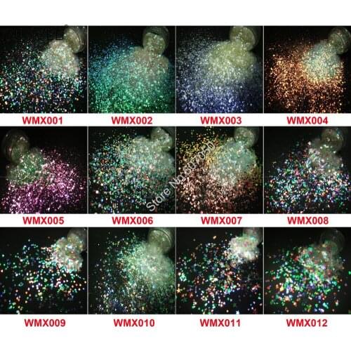 12Styles Iridescent White Color Mix Shape Christmas Glitter With Purple Gold Green Light for DIY Makeup Nail Art Facepaint