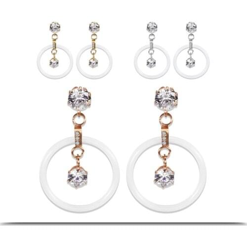 2021 Simple atmospheric ceramic earrings Crystal from Swarovskis 3 Colors Stainless steel zircon Fit Women and female For Party