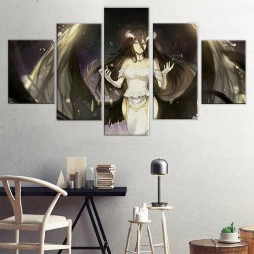 Hd print Oposter verlord Demon Woman Albedo 5 Panel Wall Canvas Painting Wall art Decorations Living Room frame