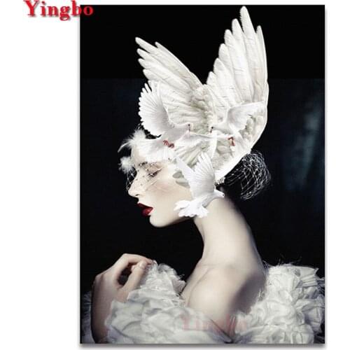 5D DIY Diamond Painting Cross Stitch nordic fashion woman pigeon Full Square round diamond embroidery mosaic girl room decor