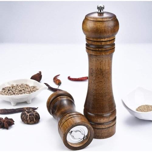 Solid Wood Salt And Pepper Grain Food Spice Jar With Adjustable Mill Shakers Herb Grinder Condiment Container Kitchen Tools