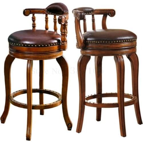 Bar Chair European Solid Wood Back Bar Stool Rotating High Stool Modern Simple Bar Stool American Household High Stool