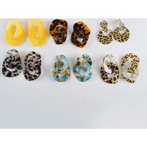 UJBOX Exaggerated Dangle Earrings Multicolor Leopard Long Drop Earrings Korean Personality Geometric Irregular Earrings