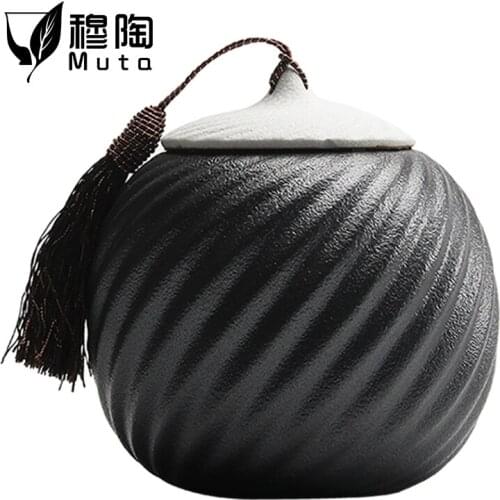 Tea Caddies Creative Tea Storage Jar Ceramic Geometric Seal Caddy with Wood Cover Container Tea Ceremony Teaware Accessories