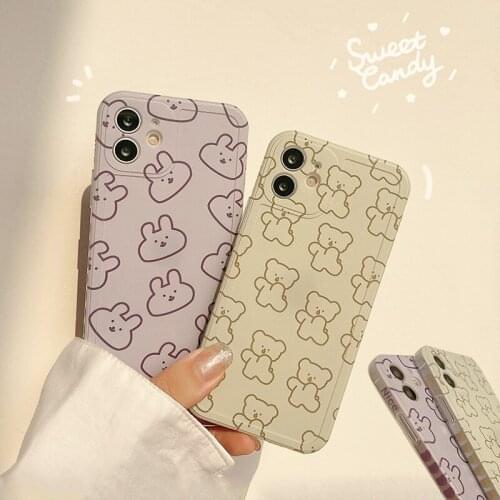 Ins Cute Cartoon Animal Bunny Bear Korean Phone Case For iPhone 12 11 Pro Max X Xs Max Xr 7 8 Puls SE 2020 Cases Soft TPU Cover