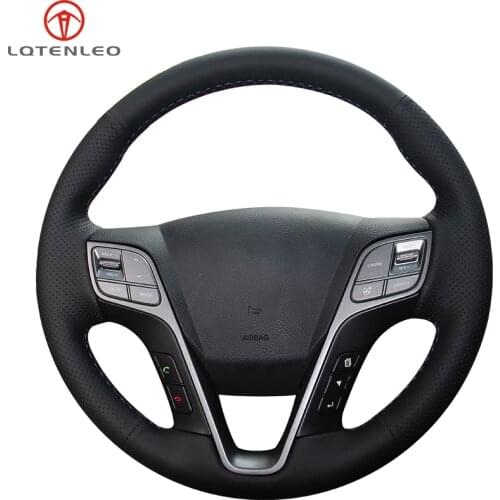 LQTENLEO Black Artificial Leather Steering Wheel Cover For Hyundai Santa Fe 2012-2018 H350 2015-2019 Grand Santa Fe 2013-2018