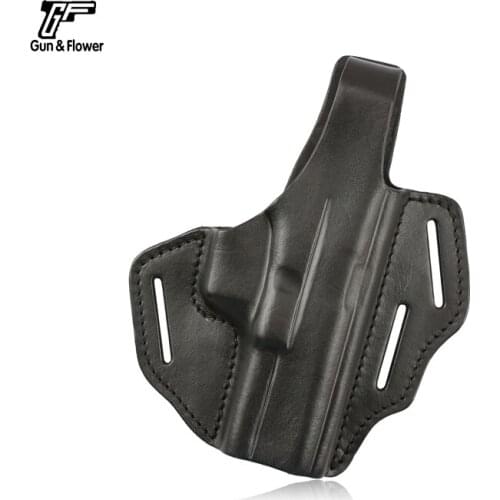 Gunflower Black 3 Slot Thumb Release Leather Holster Open Muzzle Glock 17 Pistol Pouch Guns Case